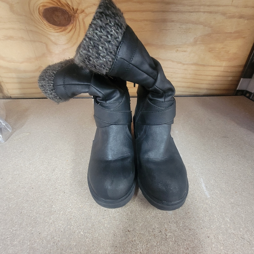 Kids Black Boots with Knit Cuff